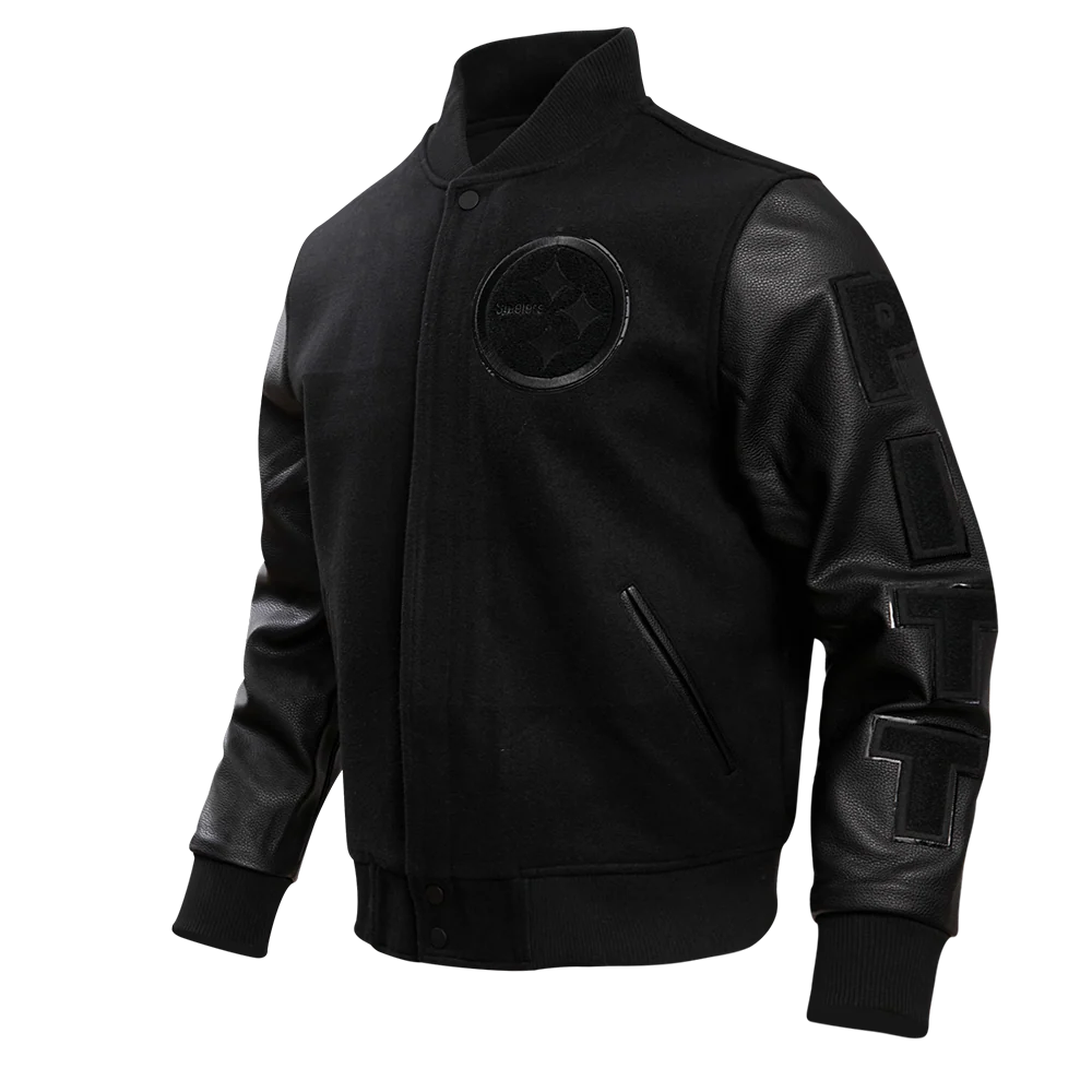 NFL PITTSBURGH STEELERS TRIPLE BLACK MEN'S MEN'S WOOL VARSITY JACKET (TRIPLE BLACK) - Image 4