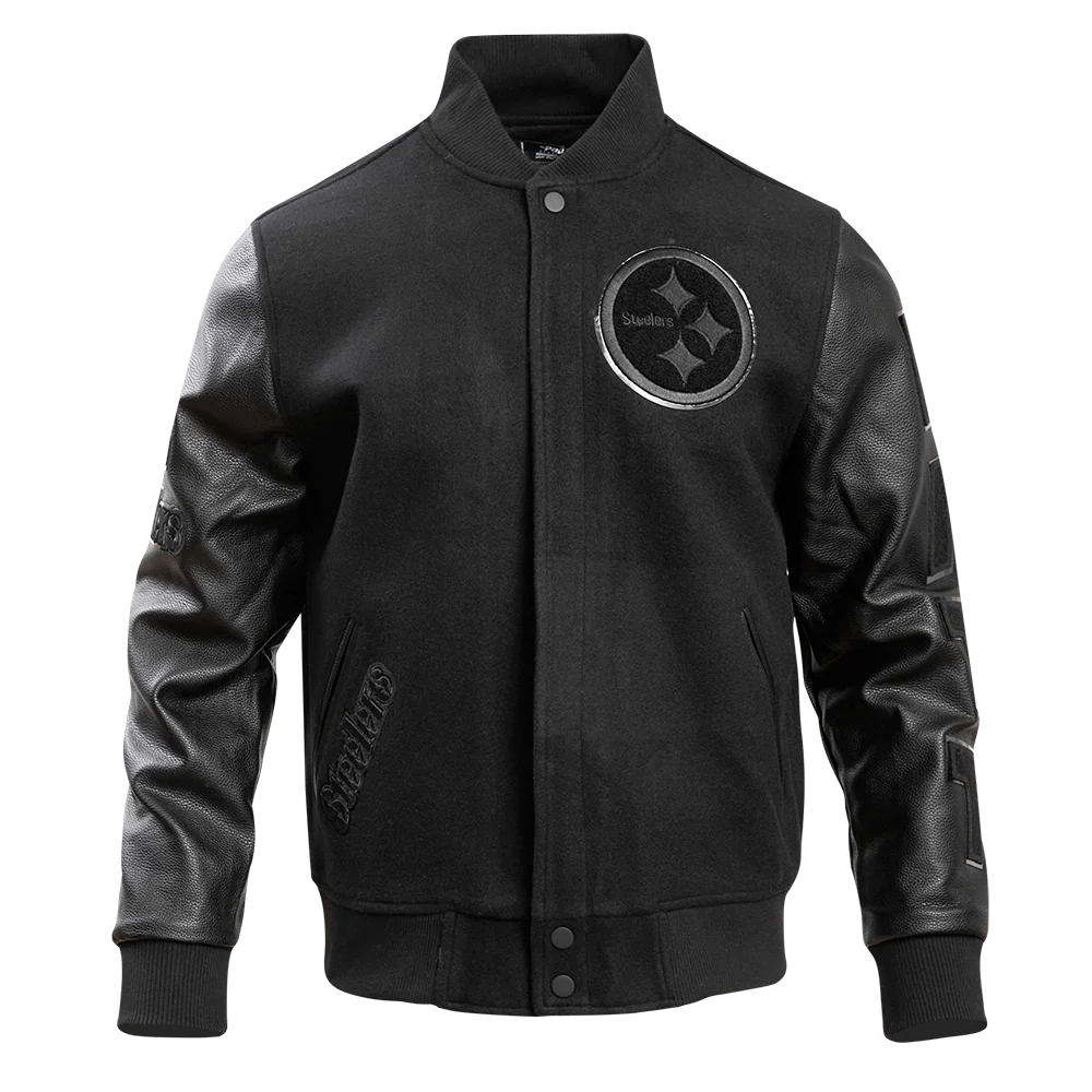 NFL PITTSBURGH STEELERS TRIPLE BLACK MEN'S MEN'S WOOL VARSITY JACKET (TRIPLE BLACK) - Image 5