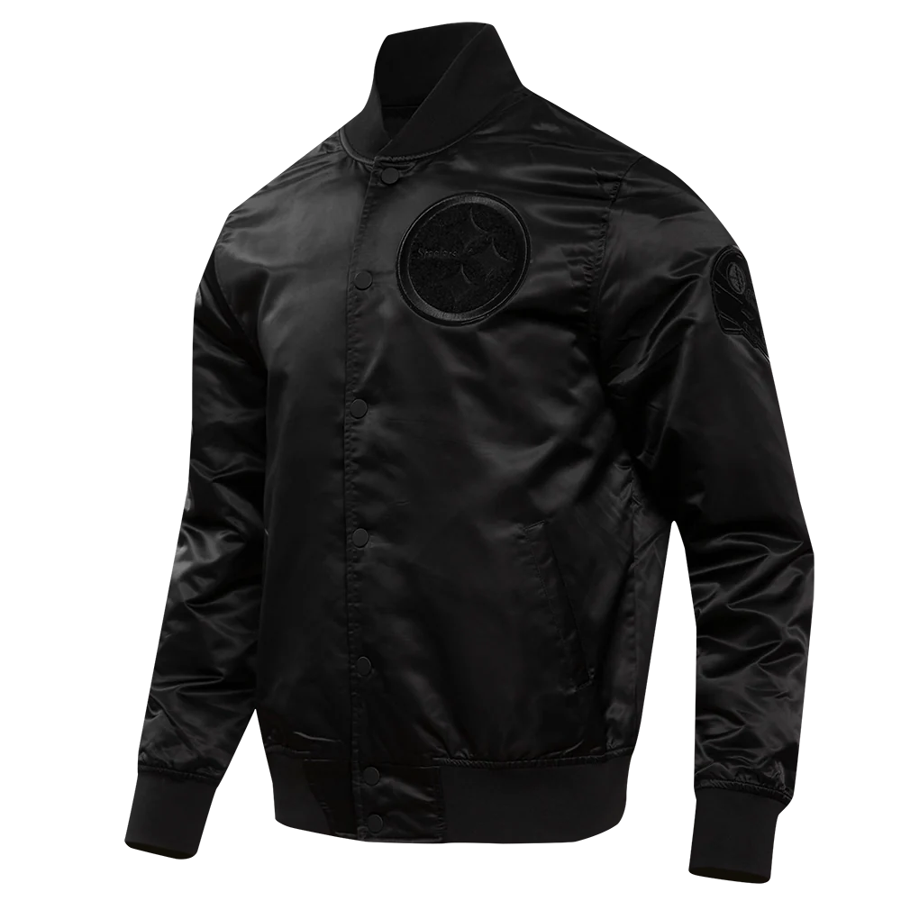 NFL PITTSBURGH STEELERS TRIPLE BLACK MEN'S SATIN JACKET (TRIPLE BLACK) - Image 2