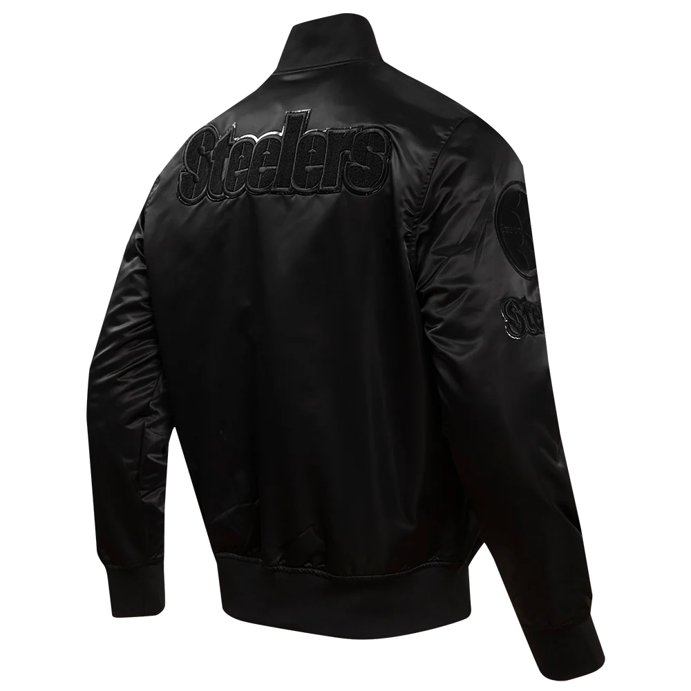 NFL PITTSBURGH STEELERS TRIPLE BLACK MEN'S SATIN JACKET (TRIPLE BLACK) - Image 4
