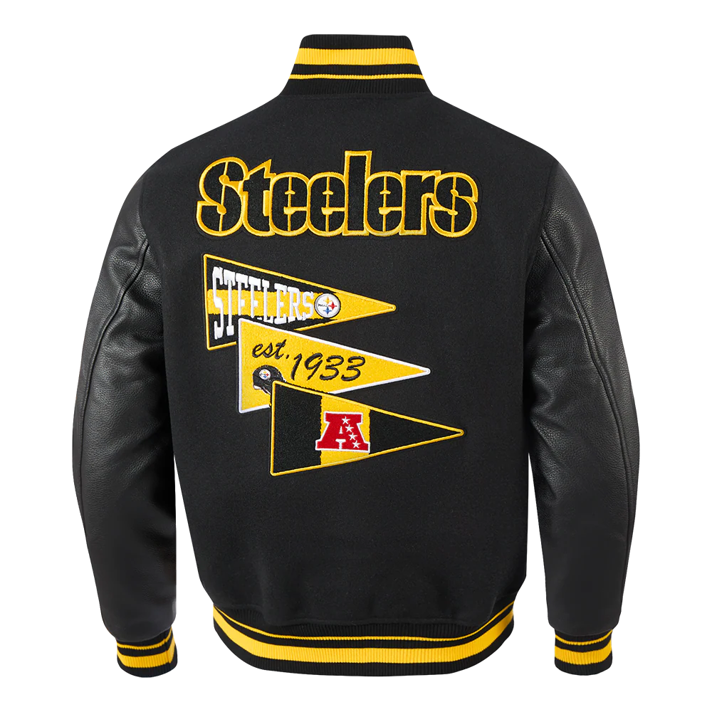 NFL PITTSBURGH STEELERS TEAM PENNANTS MEN'S RIB WOOL VARSITY JACKET (BLACK/YELLOW) - Image 3