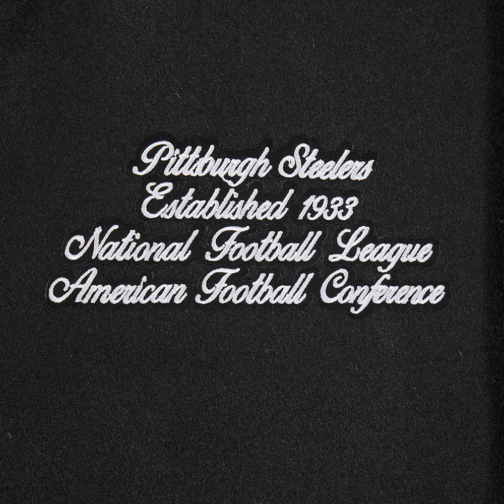 NFL PITTSBURGH STEELERS TEAM PENNANTS MEN'S RIB WOOL VARSITY JACKET (BLACK/YELLOW) - Image 6