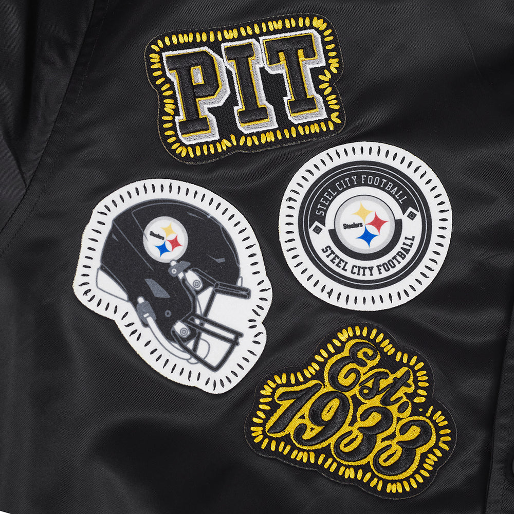 NFL PITTSBURGH STEELERS DIY PICK STITCH MEN'S RIB SATIN JACKET (BLACK) - Image 16