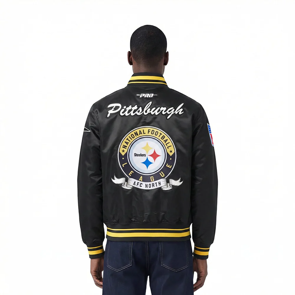 NFL PITTSBURGH STEELERS BEST OF MEN'S RIB SATIN JACKET (BLACK/YELLOW)