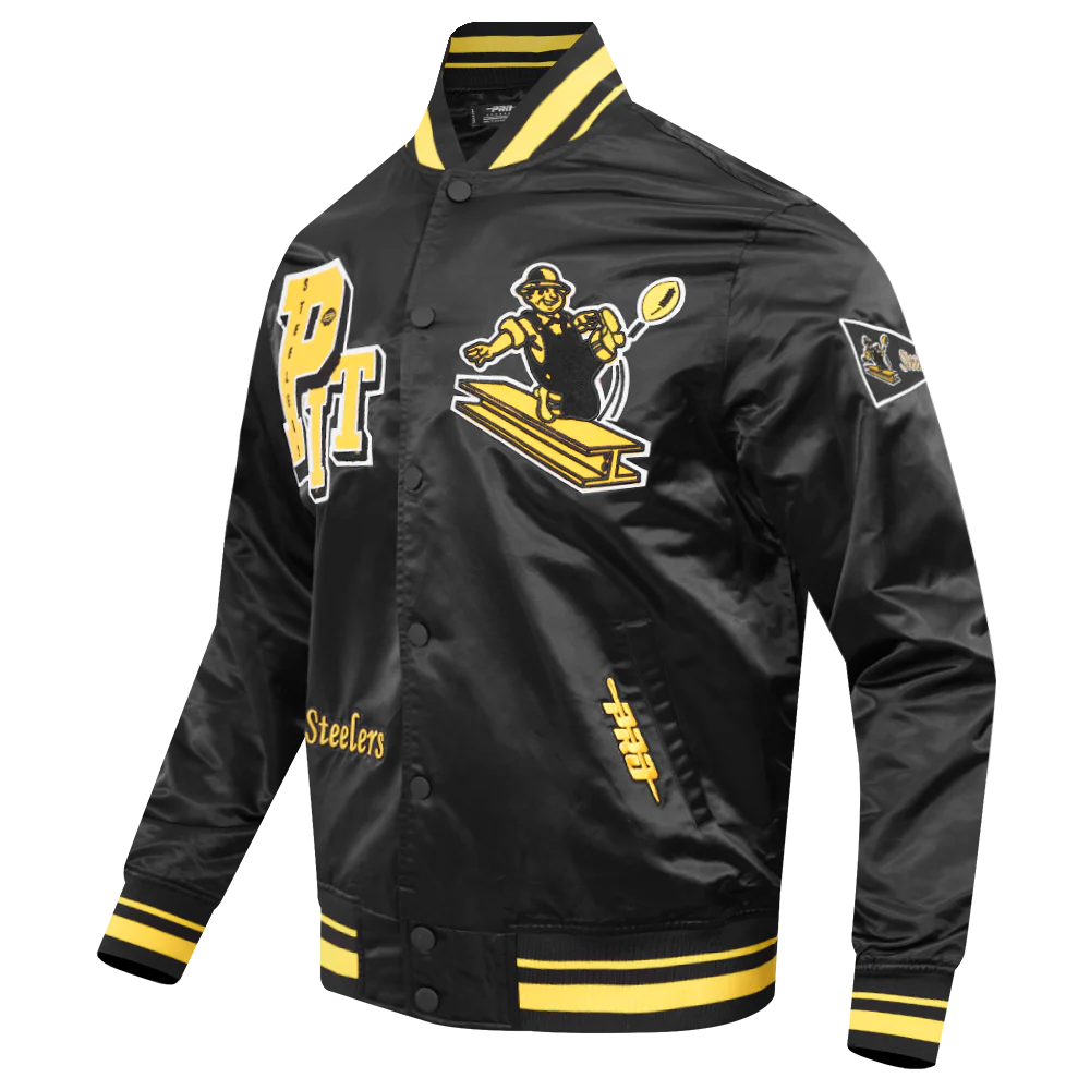NFL PITTSBURGH STEELERS BEST OF MEN'S RIB SATIN JACKET (BLACK/YELLOW) - Image 4