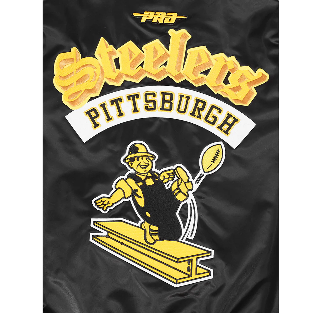 NFL PITTSBURGH STEELERS BEST OF MEN'S RIB SATIN JACKET (BLACK/YELLOW) - Image 9