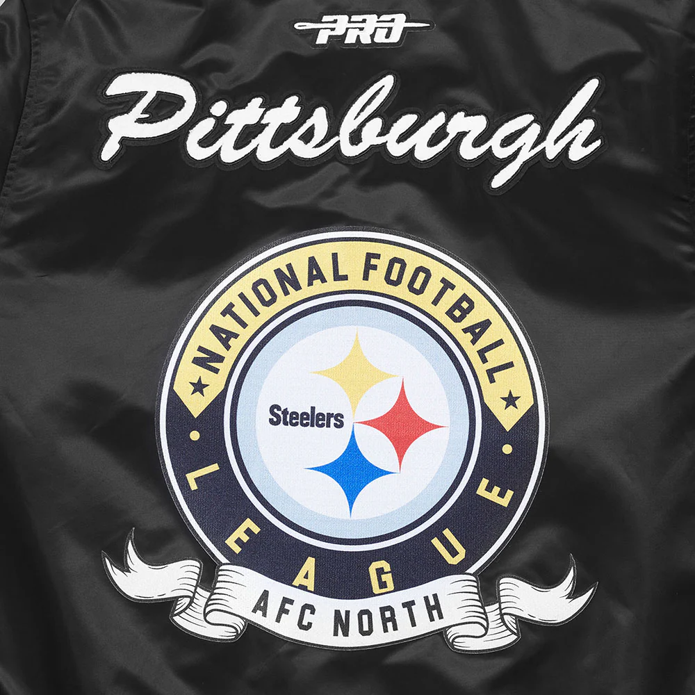 NFL PITTSBURGH STEELERS TEAM BADGE MEN'S RIB SATIN JACKET (BLACK/YELLOW) - Image 11