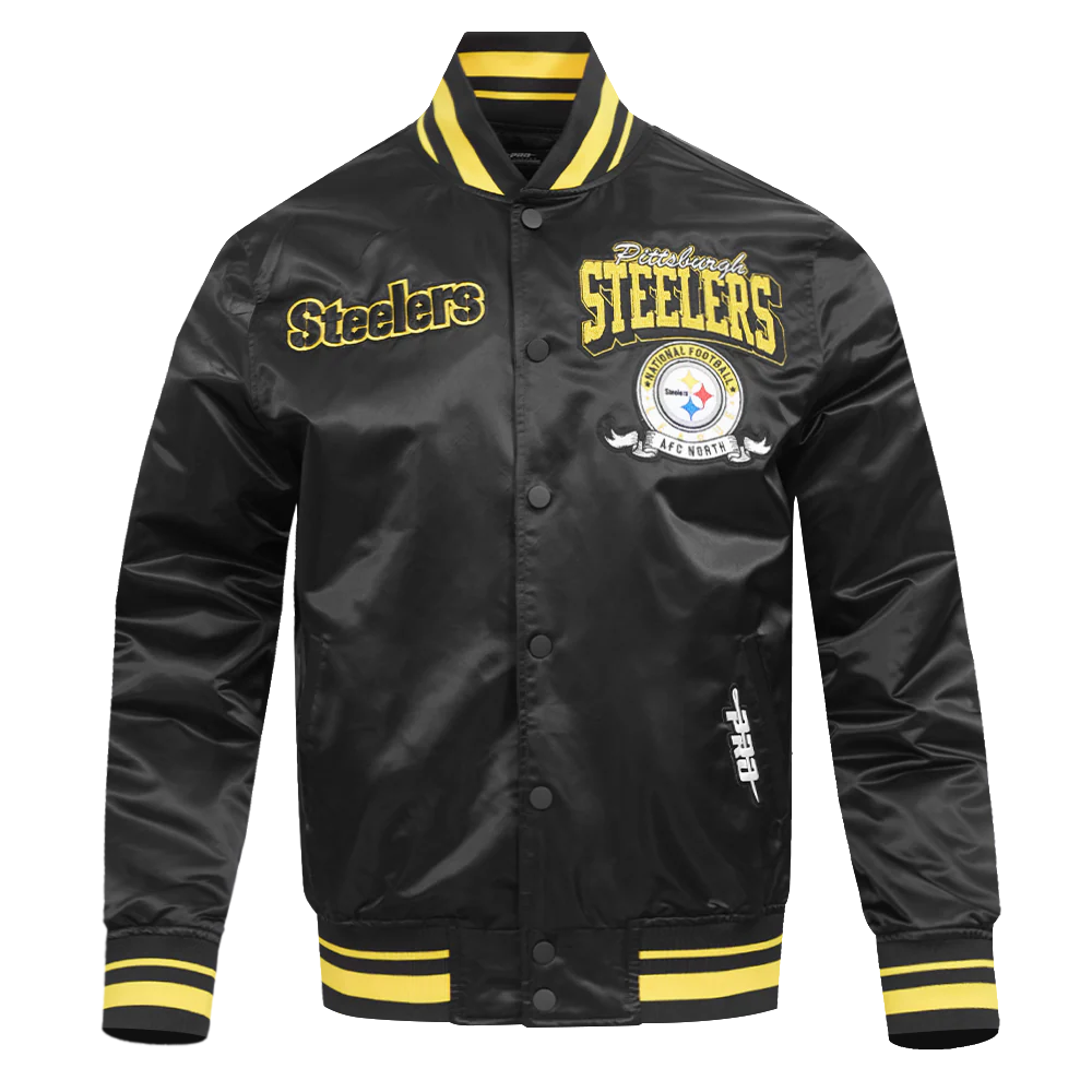 NFL PITTSBURGH STEELERS TEAM BADGE MEN'S RIB SATIN JACKET (BLACK/YELLOW) - Image 3