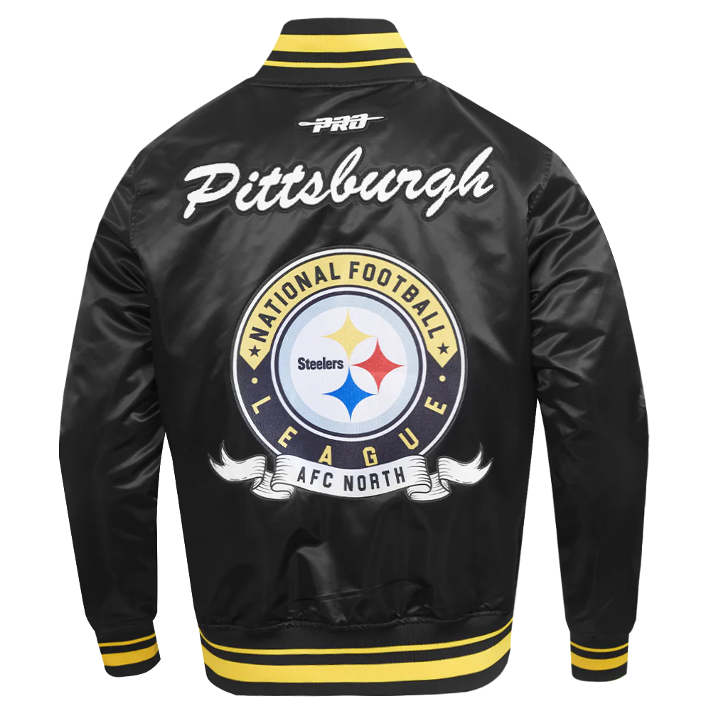 NFL PITTSBURGH STEELERS TEAM BADGE MEN'S RIB SATIN JACKET (BLACK/YELLOW) - Image 7