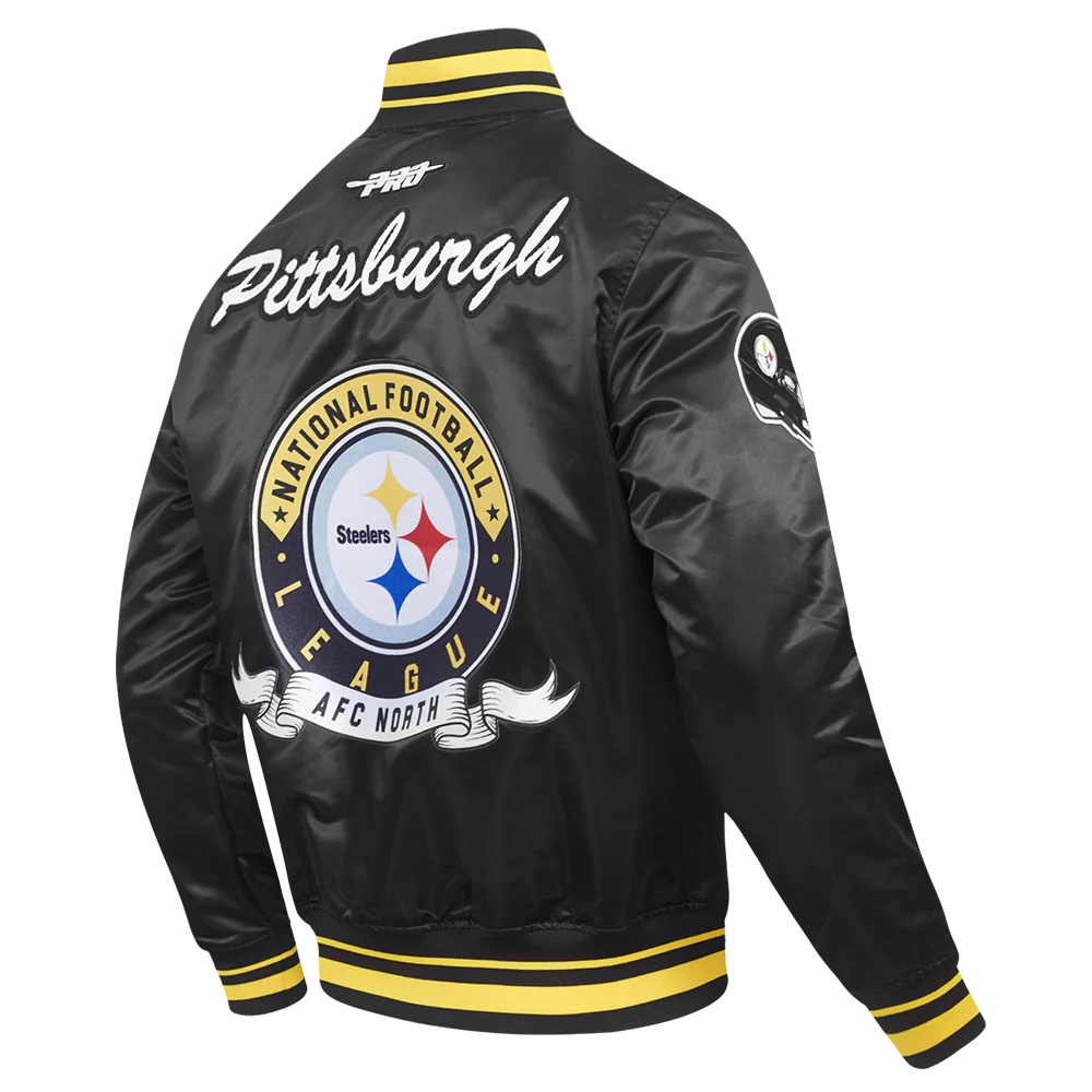 NFL PITTSBURGH STEELERS TEAM BADGE MEN'S RIB SATIN JACKET (BLACK/YELLOW) - Image 8