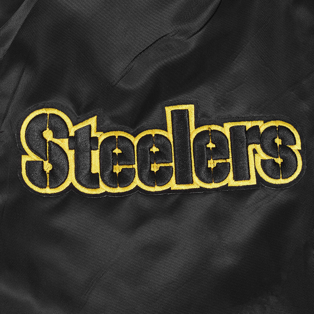 NFL PITTSBURGH STEELERS TEAM BADGE MEN'S RIB SATIN JACKET (BLACK/YELLOW) - Image 9
