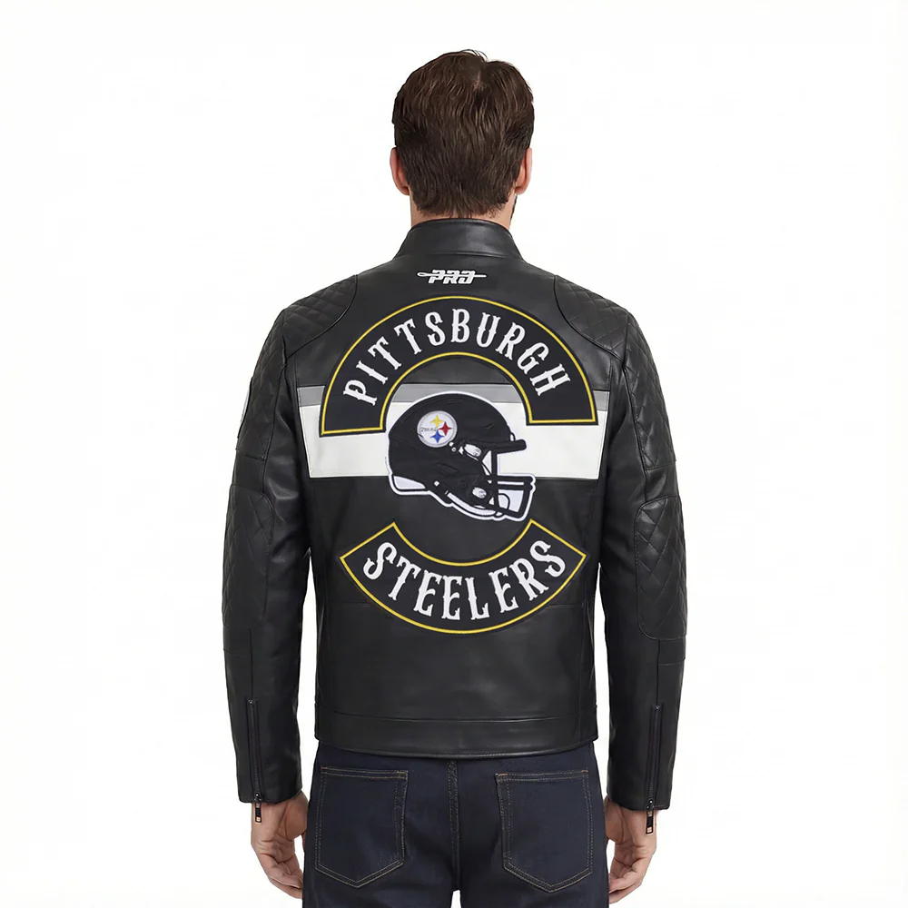NFL PITTSBURGH STEELERS BORN FOR SPORT MEN'S MOTO JACKET (BLACK/WHITE) - Image 2