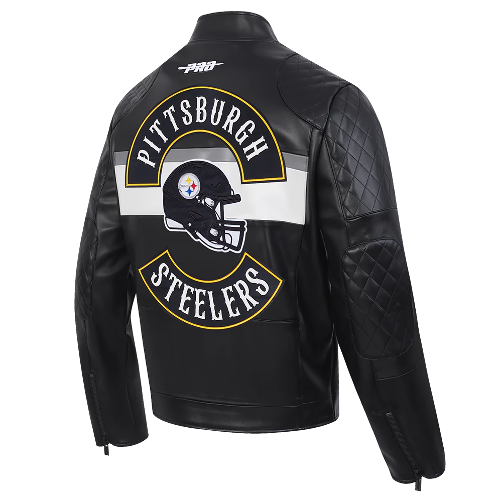 NFL PITTSBURGH STEELERS BORN FOR SPORT MEN'S MOTO JACKET (BLACK/WHITE) - Image 6