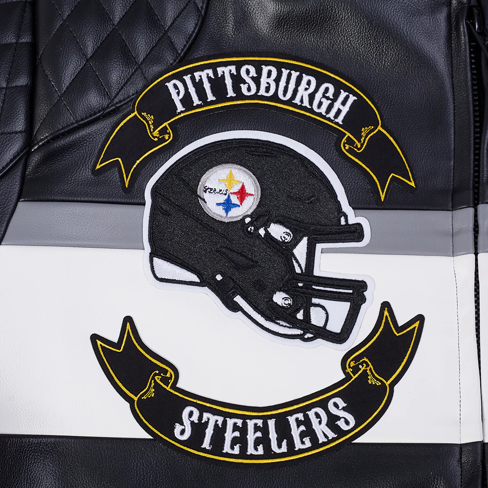 NFL PITTSBURGH STEELERS BORN FOR SPORT MEN'S MOTO JACKET (BLACK/WHITE) - Image 7