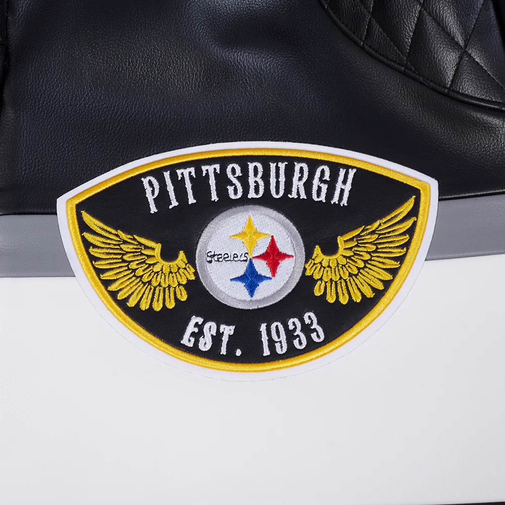 NFL PITTSBURGH STEELERS BORN FOR SPORT MEN'S MOTO JACKET (BLACK/WHITE) - Image 8