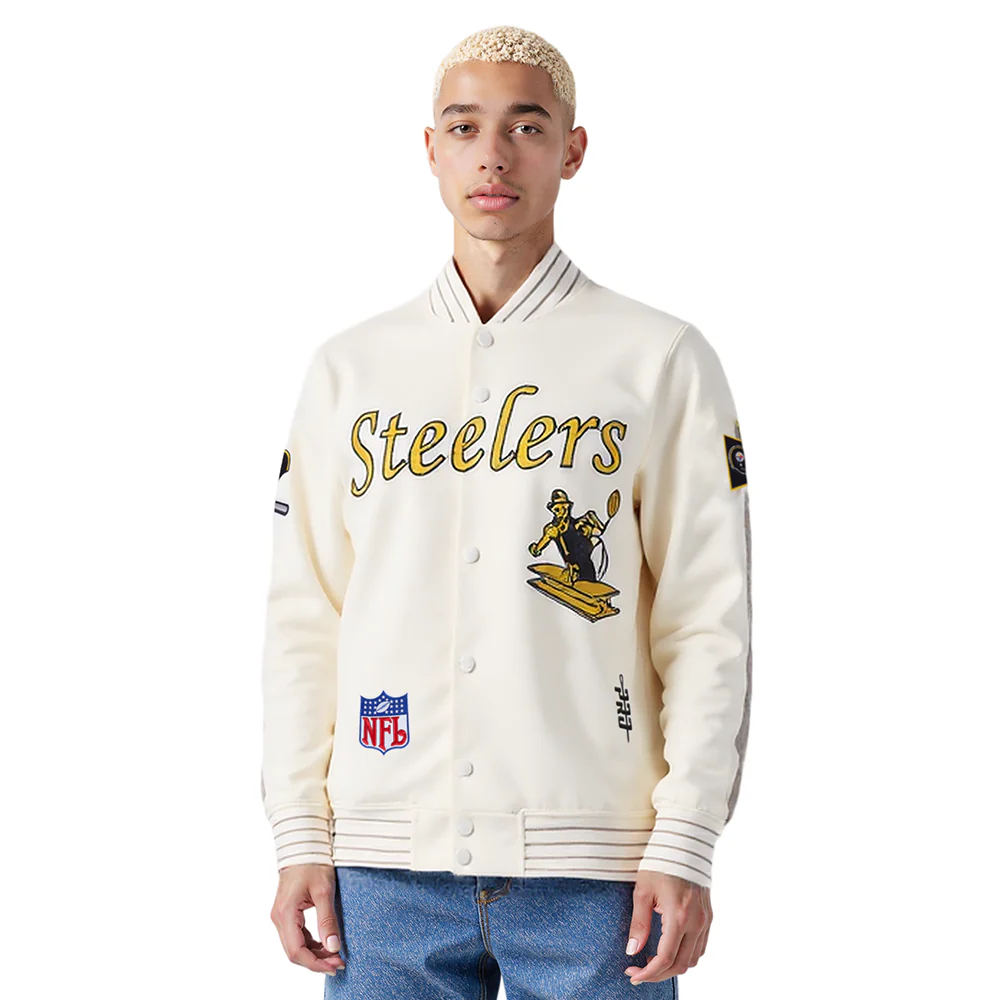 NFL PITTSBURGH STEELERS PRO GAME DAY RETRO JACKET (EGGSHELL/TAUPE/EGGSHELL)