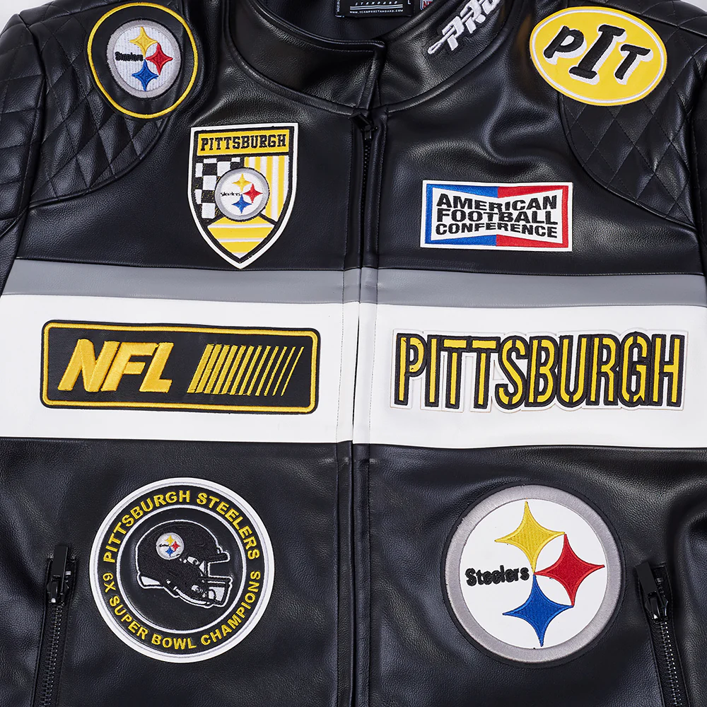 NFL PITTSBURGH STEELERS MEN'S MOTO JACKET (BLACK/WHITE) - Image 12