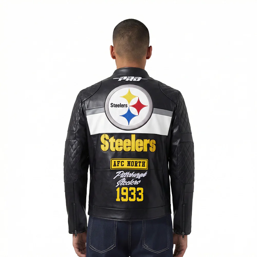 NFL PITTSBURGH STEELERS MEN'S MOTO JACKET (BLACK/WHITE) - Image 2
