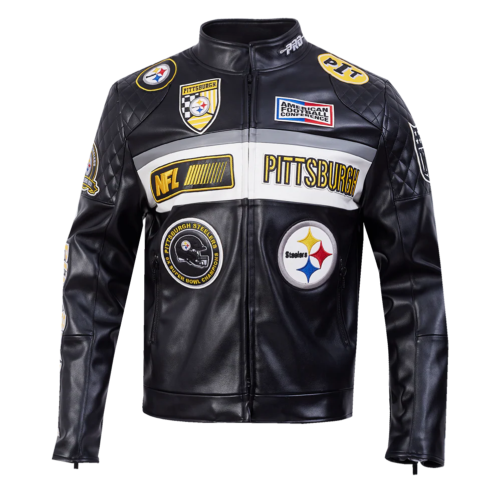 NFL PITTSBURGH STEELERS MEN'S MOTO JACKET (BLACK/WHITE) - Image 5