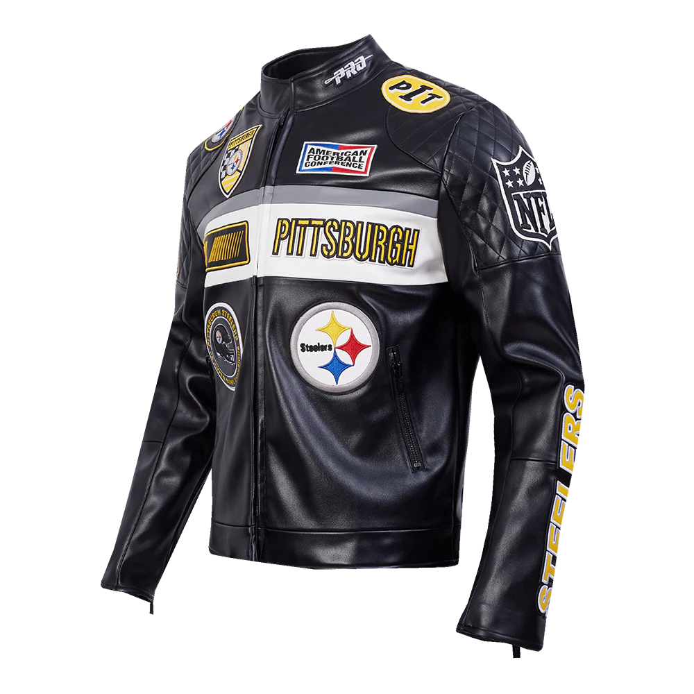 NFL PITTSBURGH STEELERS MEN'S MOTO JACKET (BLACK/WHITE) - Image 6