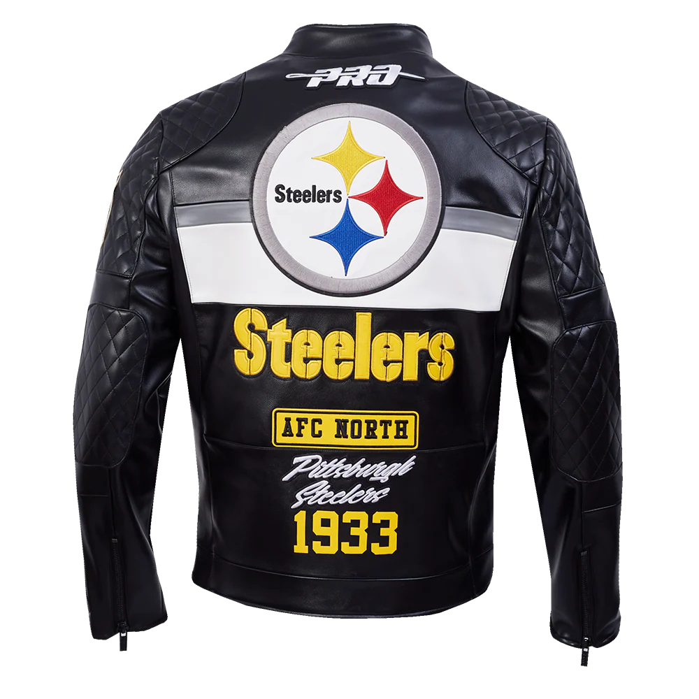 NFL PITTSBURGH STEELERS MEN'S MOTO JACKET (BLACK/WHITE) - Image 7