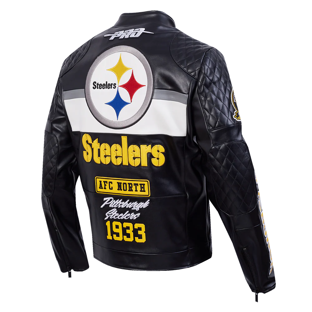 NFL PITTSBURGH STEELERS MEN'S MOTO JACKET (BLACK/WHITE) - Image 8