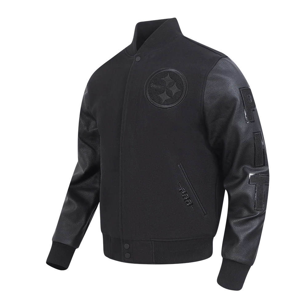 NFL PITTSBURGH STEELERS TRIPLE BLACK MEN'S WOOL VARSITY JACKET (TRIPLE BLACK MEN'S) - Image 2