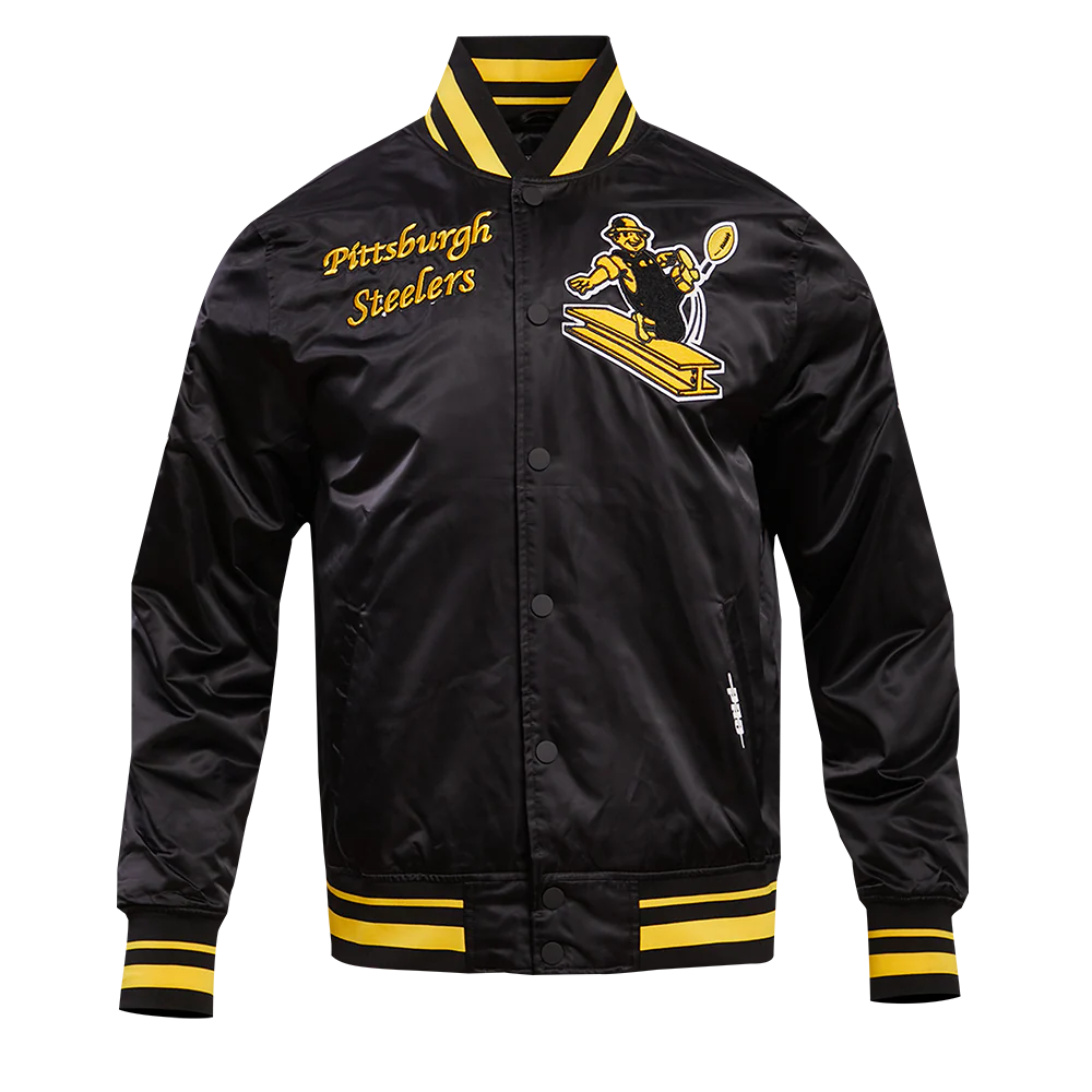 NFL PITTSBURGH STEELERS RETRO CLASSIC MEN'S RIB SATIN JACKET (BLACK/YELLOW)