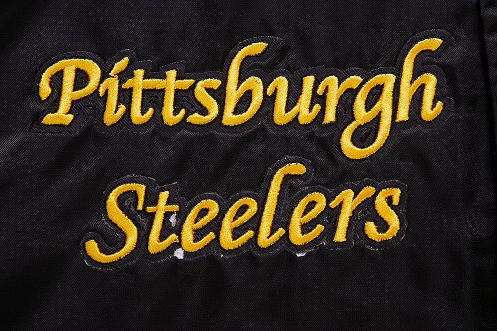 NFL PITTSBURGH STEELERS RETRO CLASSIC MEN'S RIB SATIN JACKET (BLACK/YELLOW) - Image 6