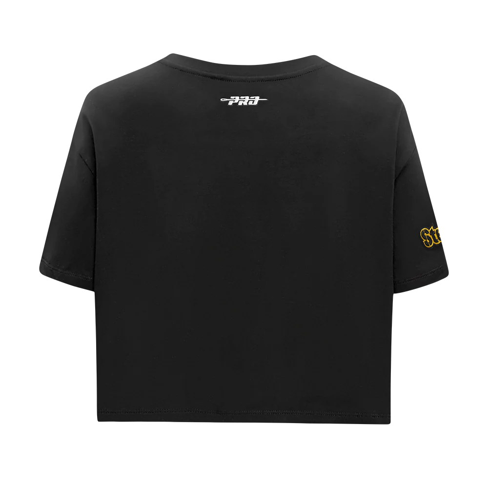 NFL PITTSBURGH STEELERS SCRIPT TAIL WOMEN'S SJ BOXY TEE (BLACK) - Image 3