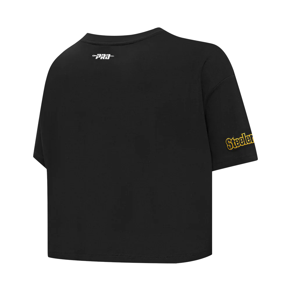NFL PITTSBURGH STEELERS SCRIPT TAIL WOMEN'S SJ BOXY TEE (BLACK) - Image 4