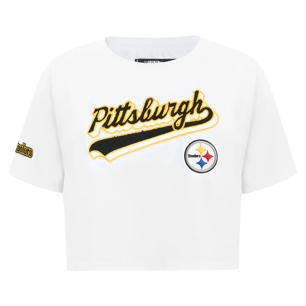 NFL PITTSBURGH STEELERS SCRIPT TAIL WOMEN'S SJ BOXY TEE (WHITE) - Image 3