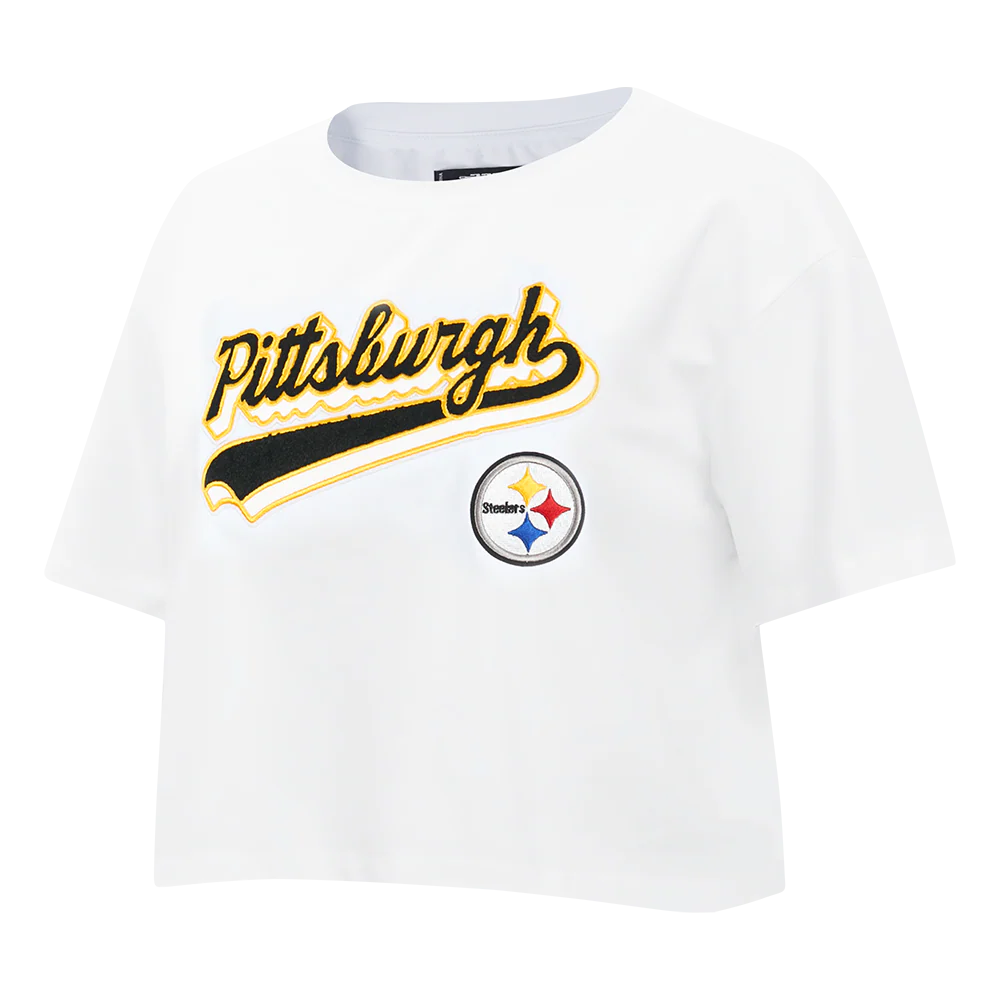 NFL PITTSBURGH STEELERS SCRIPT TAIL WOMEN'S SJ BOXY TEE (WHITE) - Image 4