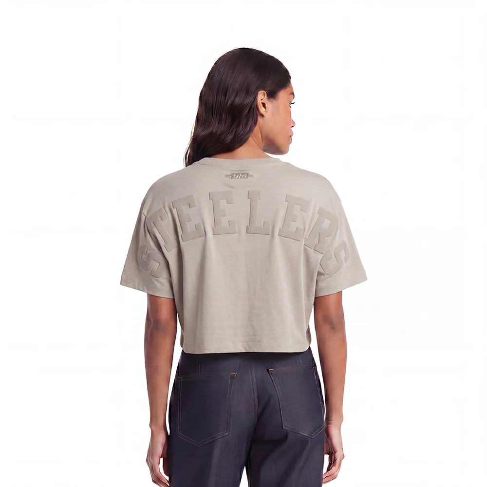 NFL PITTSBURGH STEELERS WINGSPAN WOMEN'S SJ BOXY TEE (TAUPE)