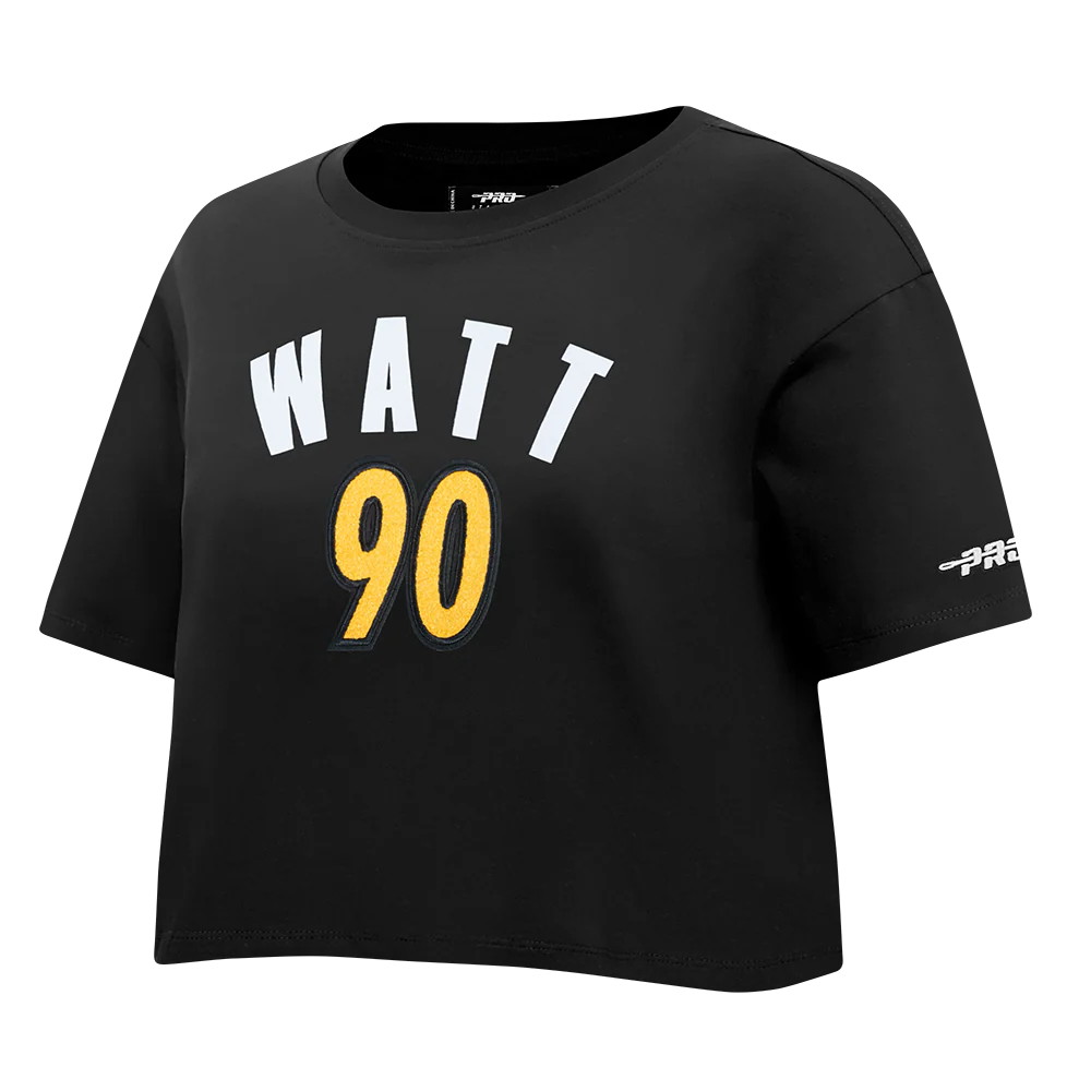 NFL PITTSBURGH STEELERS T.J. WATT #90 CLASSIC PNN WOMEN'S SJ BOXY TEE (BLACK) - Image 3