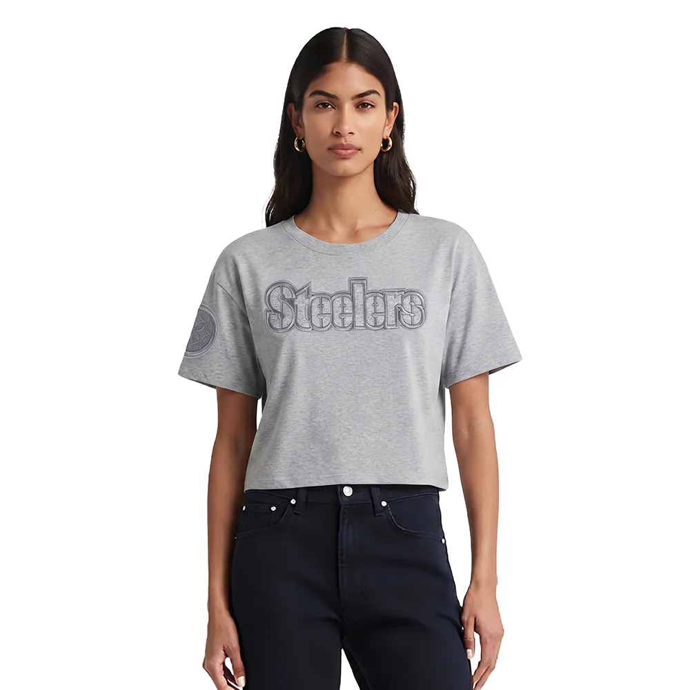 NFL PITTSBURGH STEELERS NEUTRAL WOMEN'S BOXY TEE (DARK HEATHER GRAY)