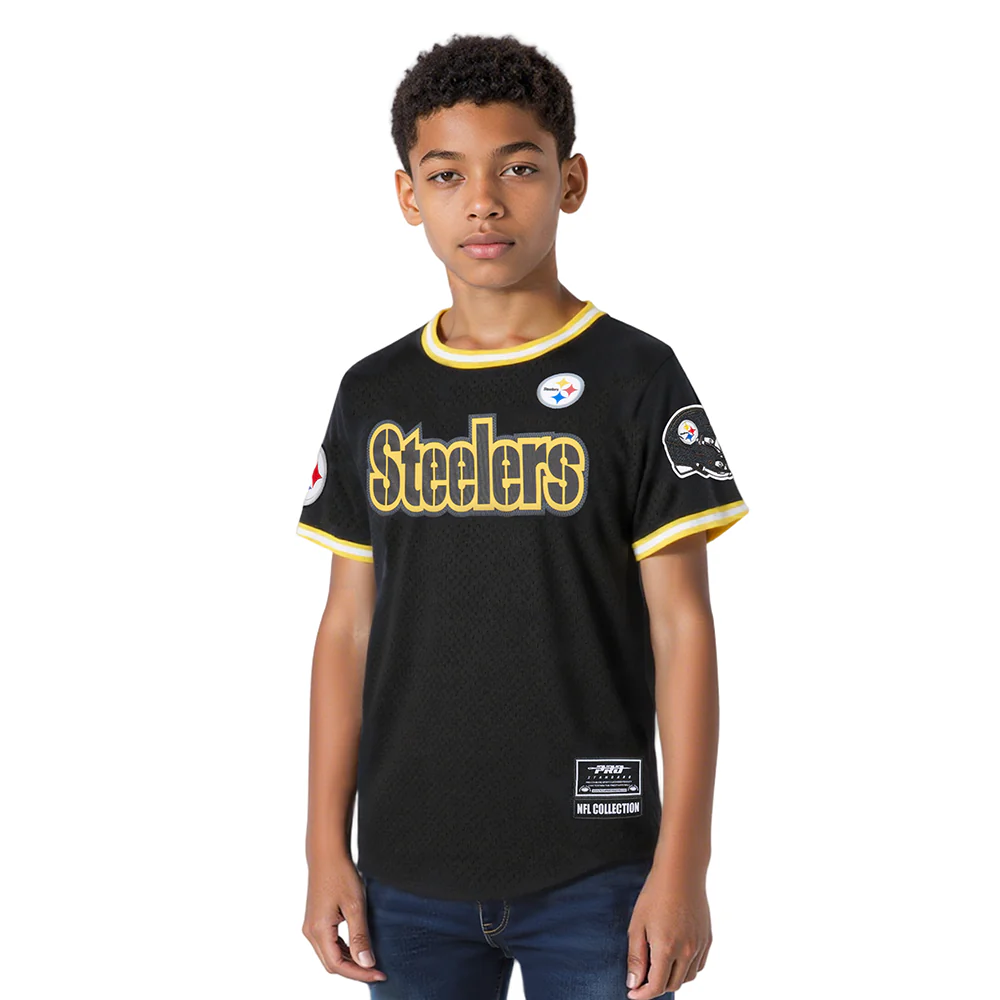 NFL PITTSBURGH STEELERS CLASSIC BIG BOYS SHORT SLEEVE MESH TEE (BLACK/YELLOW)