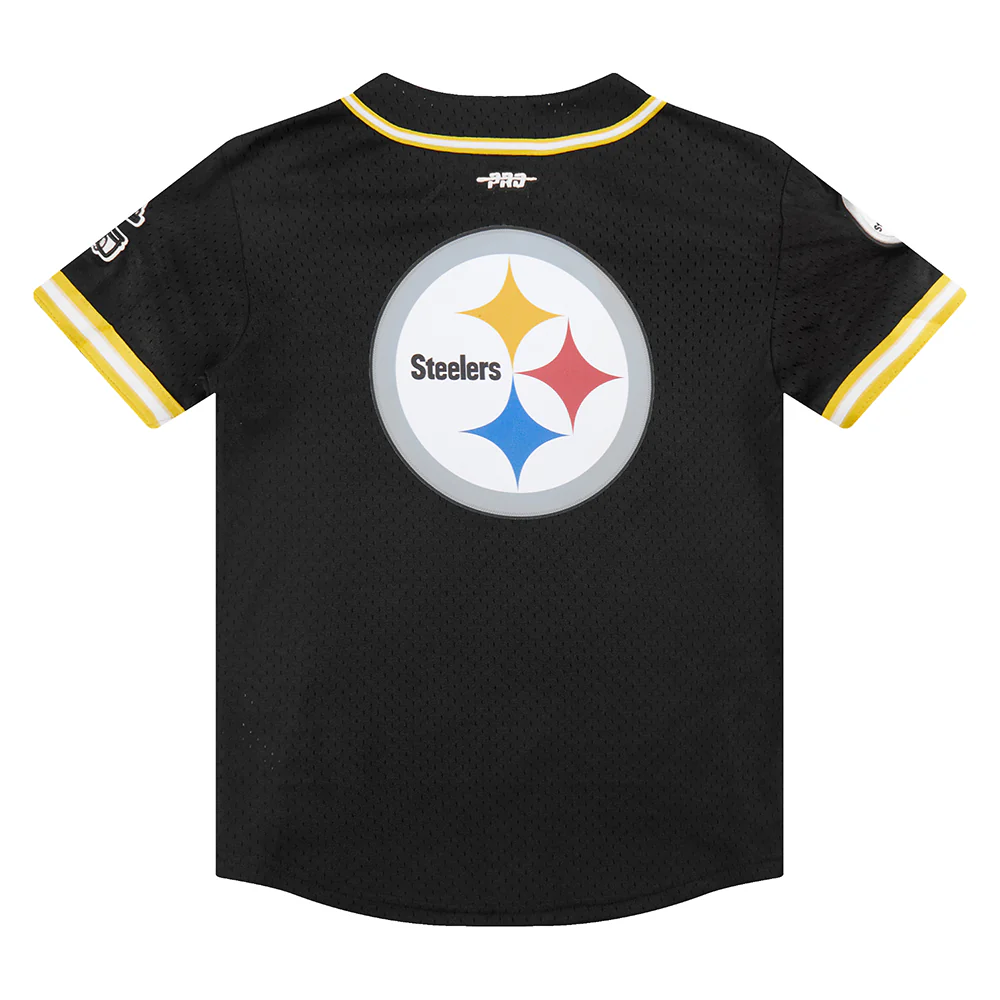 NFL PITTSBURGH STEELERS CLASSIC BIG BOYS MESH BUTTON DOWN SHIRT (BLACK/YELLOW) - Image 15