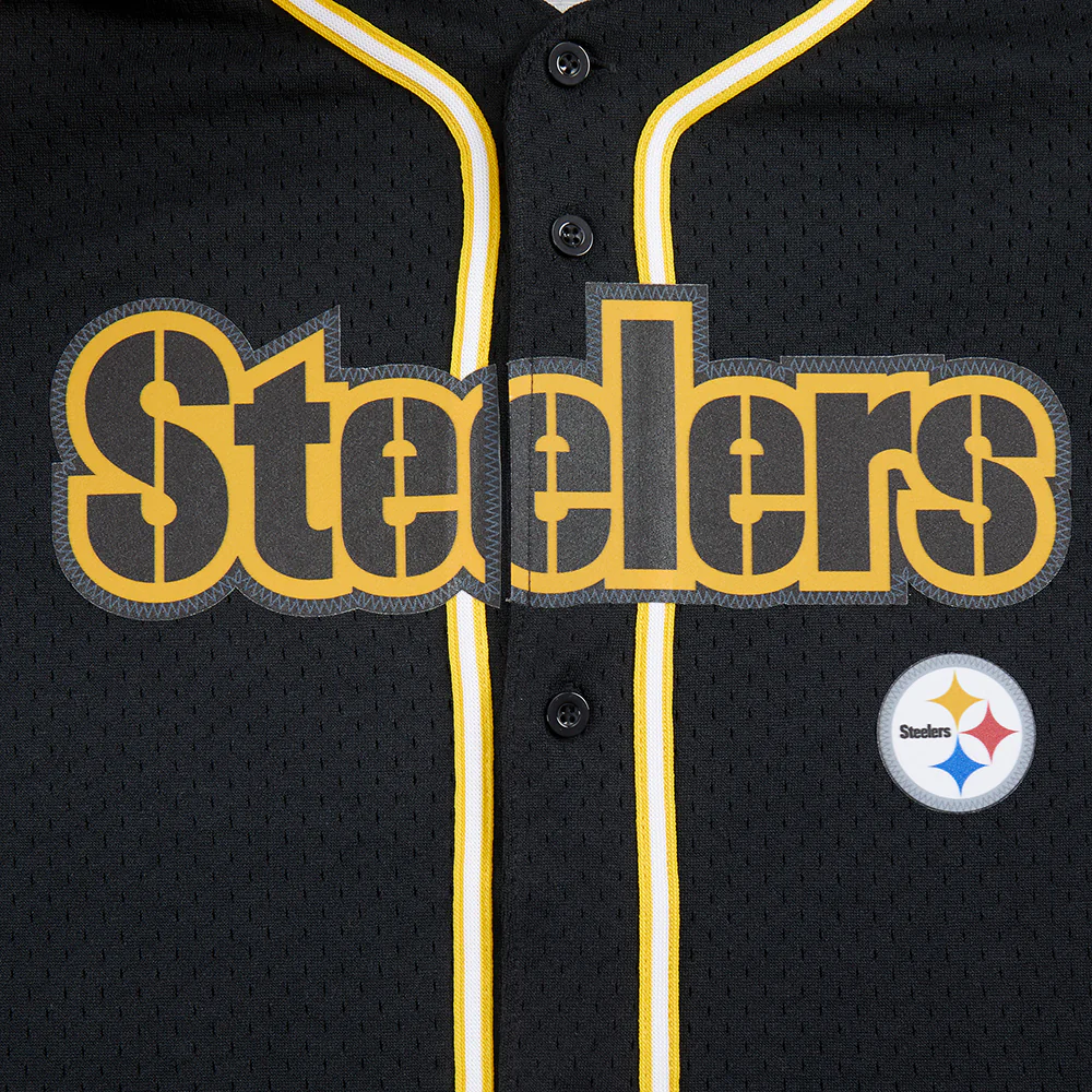 NFL PITTSBURGH STEELERS CLASSIC BIG BOYS MESH BUTTON DOWN SHIRT (BLACK/YELLOW) - Image 6