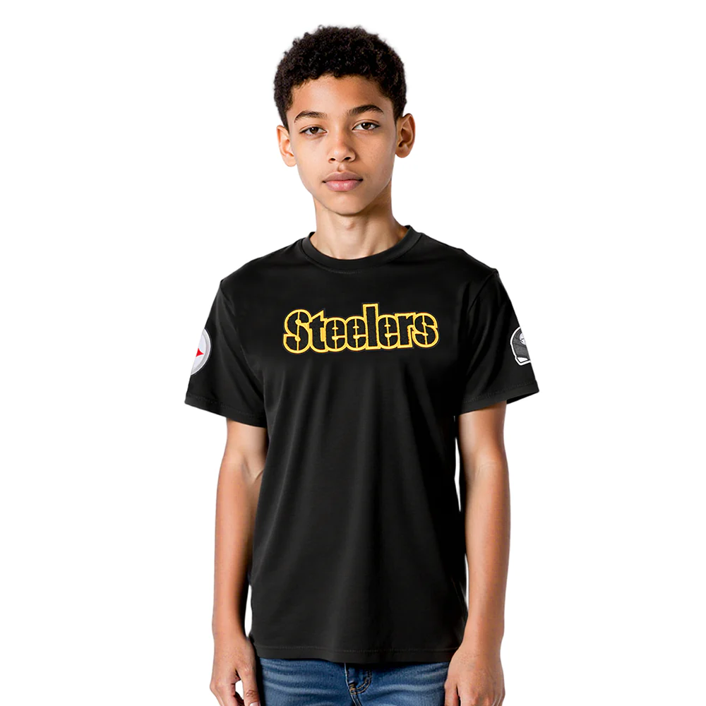 NFL PITTSBURGH STEELERS CLASSIC BIG BOYS SINGLE JERSEY TEE (BLACK)