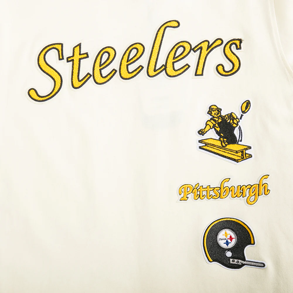 NFL PITTSBURGH STEELERS RETRO CLASSIC SINGLE JERSEY BIG BOYS SINGLE JERSEY TAPING TEE (EGGSHELL/ BLACK) - Image 10
