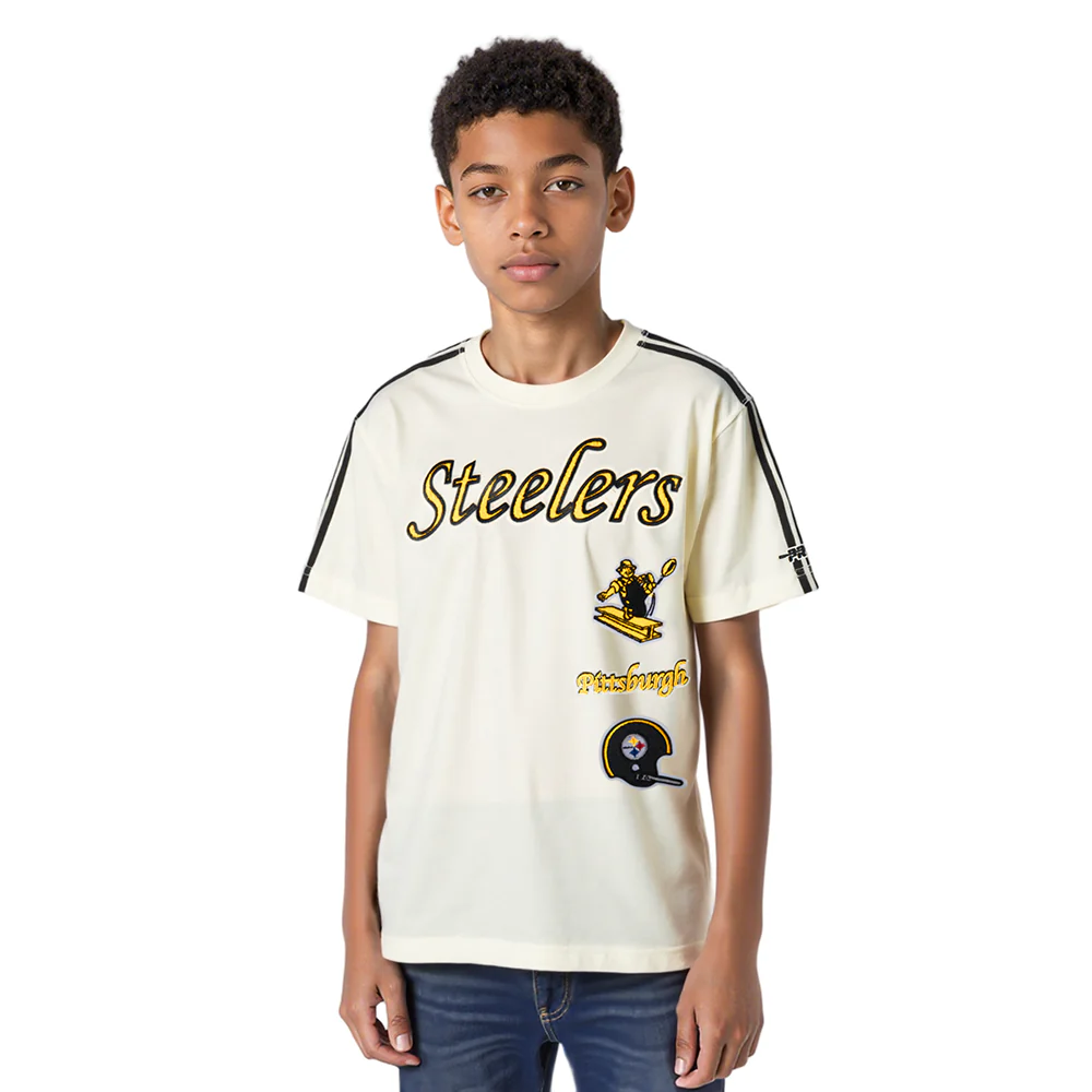 NFL PITTSBURGH STEELERS RETRO CLASSIC SINGLE JERSEY BIG BOYS SINGLE JERSEY TAPING TEE (EGGSHELL/ BLACK) - Image 6