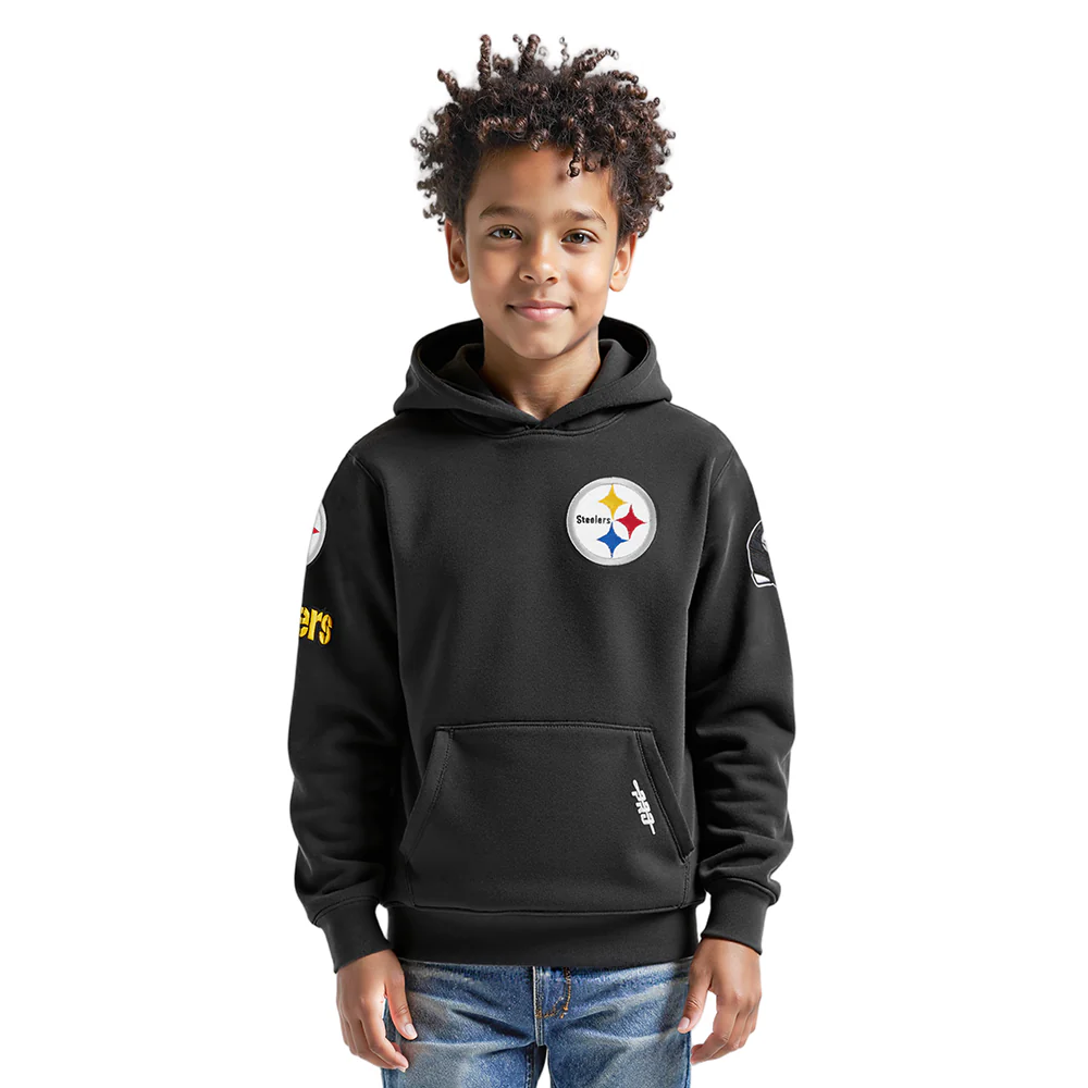 NFL PITTSBURGH STEELERS CLASSIC BIG BOYS FLEECE PULLOVER HOODIE (BLACK)