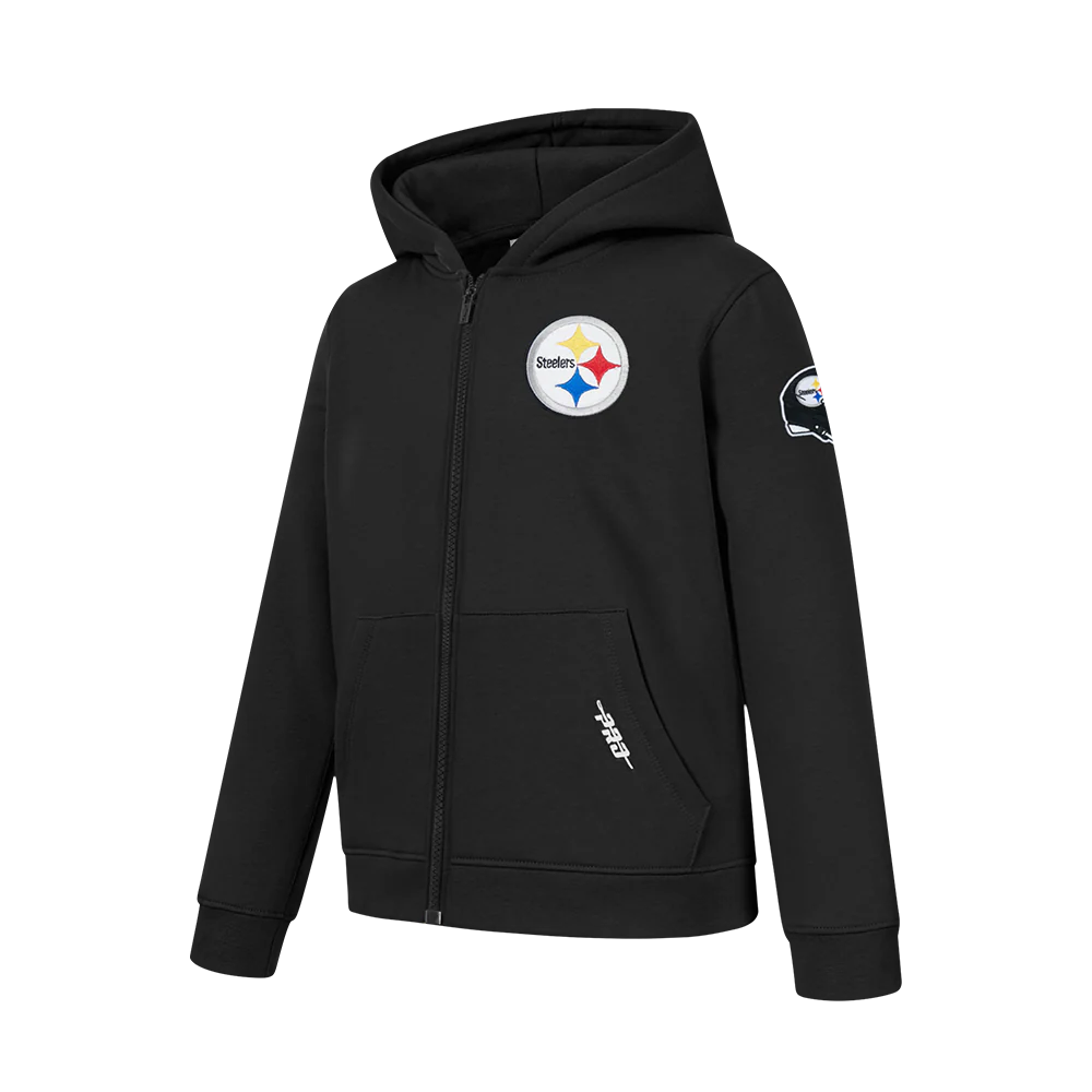 NFL PITTSBURGH STEELERS CLASSIC BIG BOY'S FLC FZ PO HOODIE (BLACK)