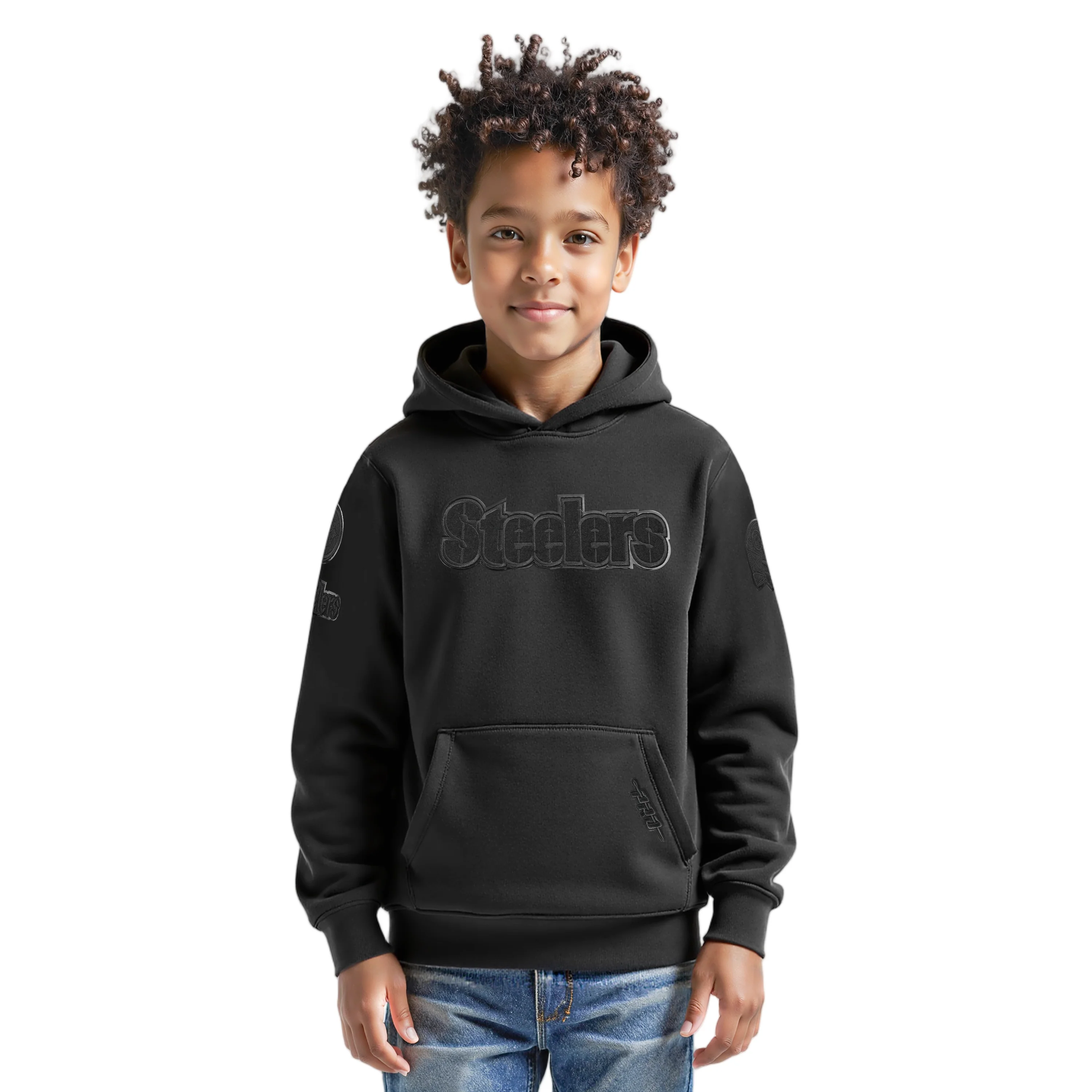 NFL PITTSBURGH STEELERS TRIPLE BLACK BIG BOYS FLEECE PULLOVER HOODIE (BLACK)
