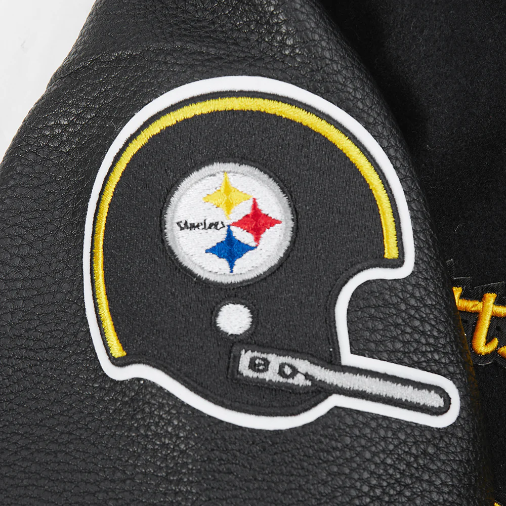 NFL PITTSBURGH STEELERS RETRO CLASSIC BIG BOYS RIB WOOL VARSITY JACKET (BLACK/YELLOW) - Image 17