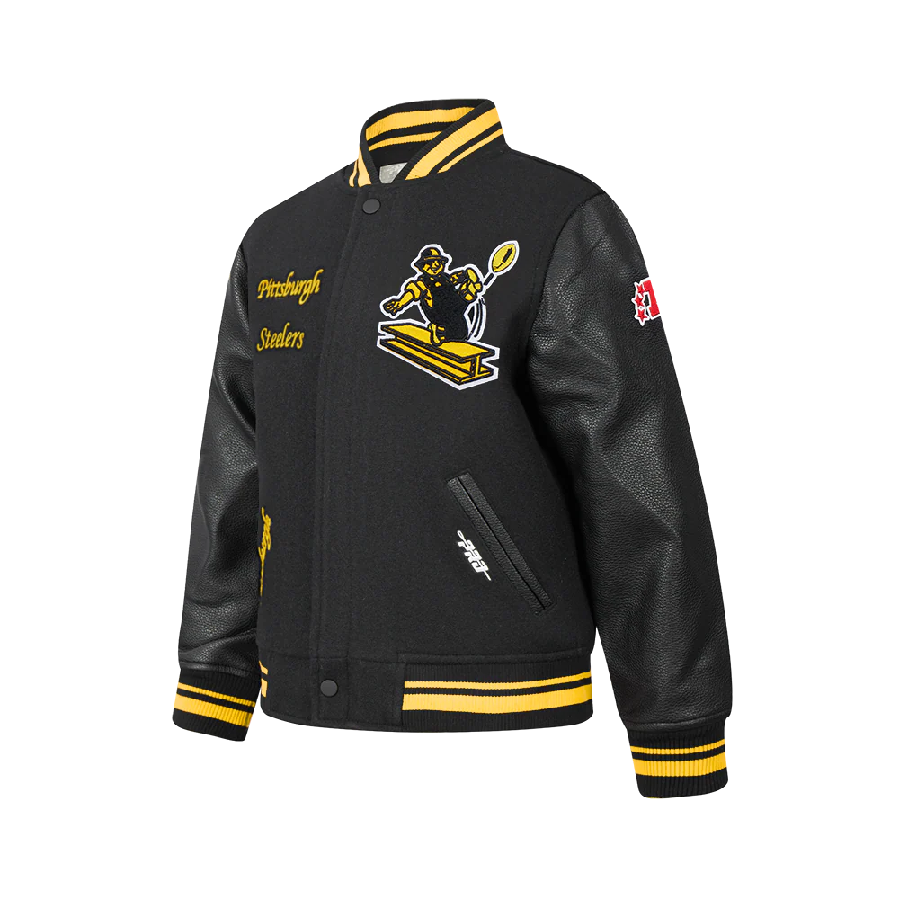 NFL PITTSBURGH STEELERS RETRO CLASSIC BIG BOYS RIB WOOL VARSITY JACKET (BLACK/YELLOW) - Image 3