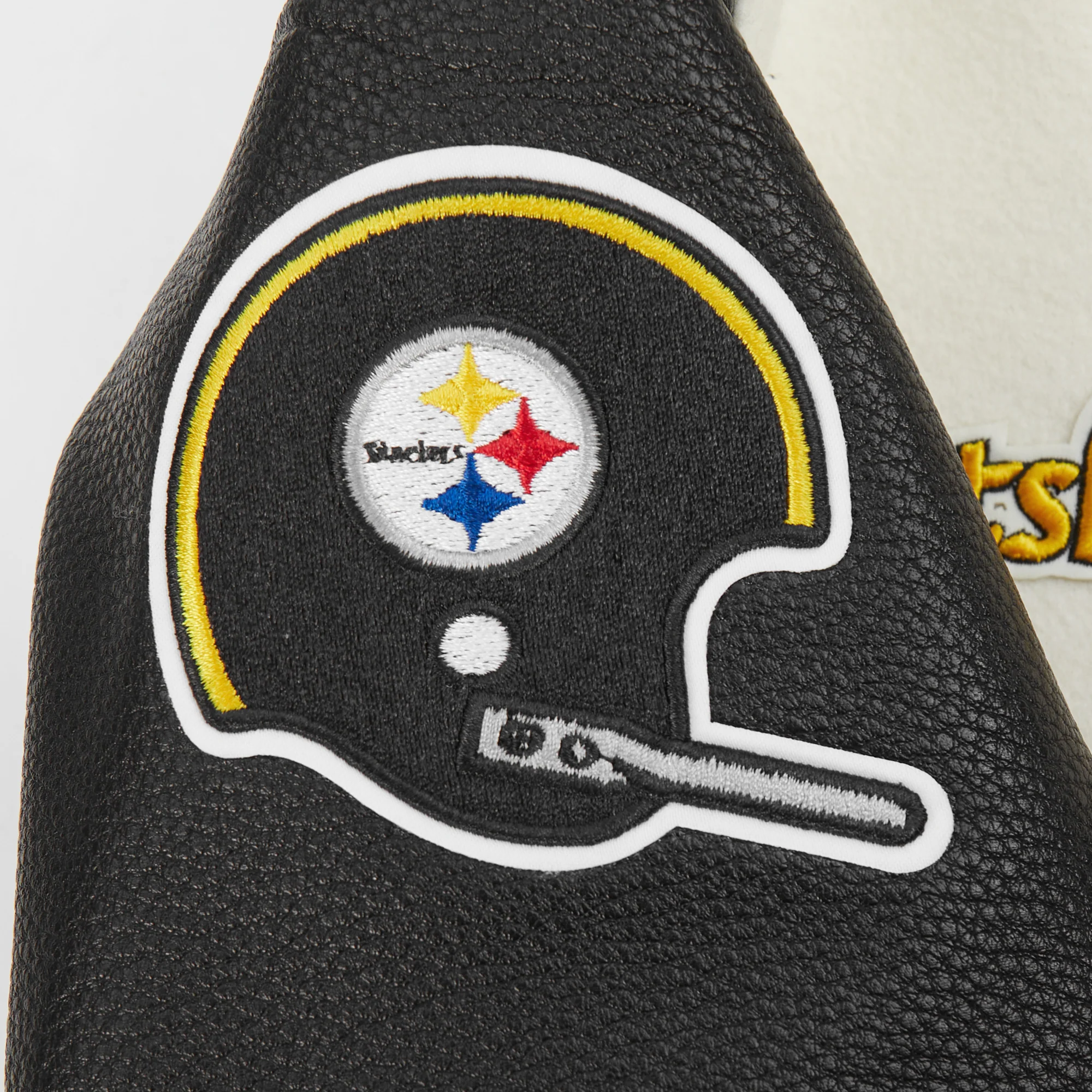 NFL PITTSBURGH STEELERS RETRO CLASSIC BIG BOYS RIB WOOL VARSITY JACKET (EGGSHELL/ BLACK) - Image 10