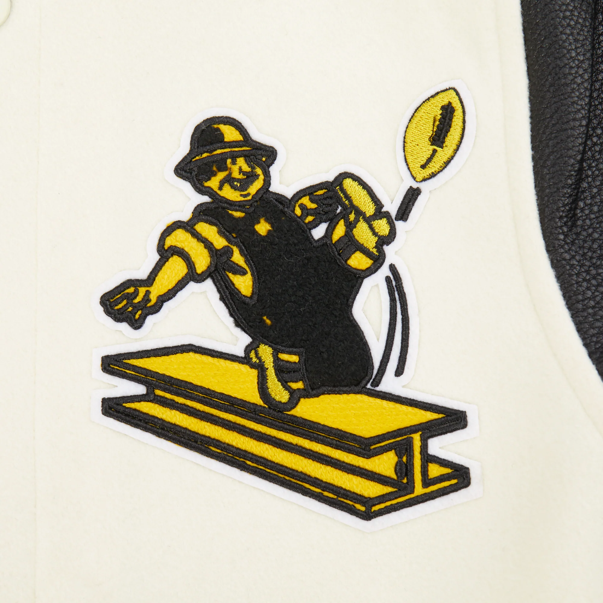 NFL PITTSBURGH STEELERS RETRO CLASSIC BIG BOYS RIB WOOL VARSITY JACKET (EGGSHELL/ BLACK) - Image 12