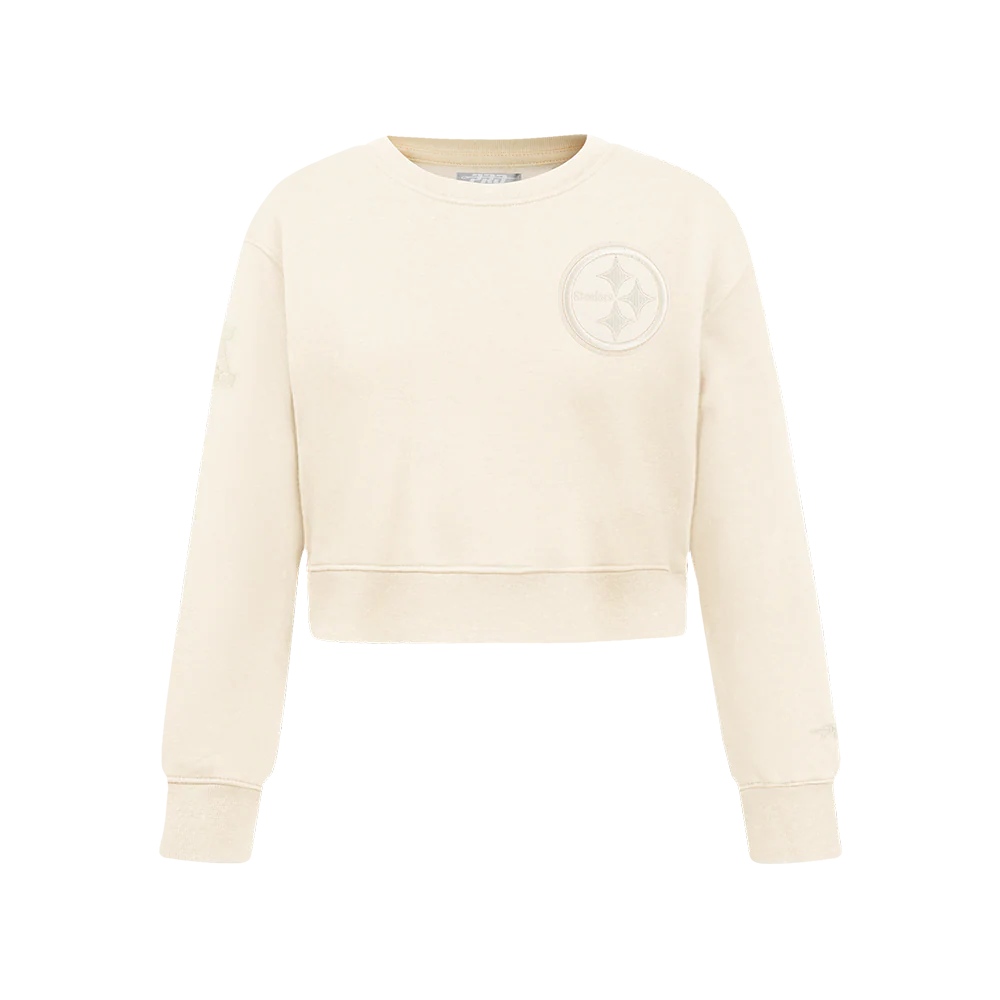 NFL PITTSBURGH STEELERS NEUTRAL BIG GIRLS FLEECE CREWNECK (EGGSHELL)